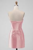 Snygg Fuchsia Bodycon Älskling Satin Korsett Kort Homecoming Klänning
