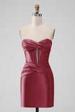 Snygg Fuchsia Bodycon Älskling Satin Korsett Kort Homecoming Klänning