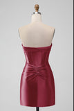 Snygg Fuchsia Bodycon Älskling Satin Korsett Kort Homecoming Klänning