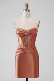 Snygg Fuchsia Bodycon Älskling Satin Korsett Kort Homecoming Klänning