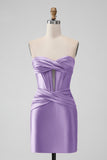 Snygg Fuchsia Bodycon Älskling Satin Korsett Kort Homecoming Klänning