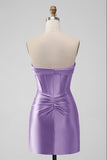 Snygg Fuchsia Bodycon Älskling Satin Korsett Kort Homecoming Klänning
