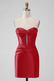 Snygg Fuchsia Bodycon Älskling Satin Korsett Kort Homecoming Klänning