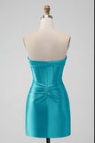 Snygg Fuchsia Bodycon Älskling Satin Korsett Kort Homecoming Klänning