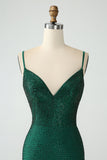 Mörkgrön Bodycon Spagehtti Straps Backless Homecoming Klänning med Beading