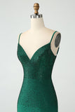 Mörkgrön Bodycon Spagehtti Straps Backless Homecoming Klänning med Beading
