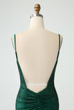 Mörkgrön Bodycon Spagehtti Straps Backless Homecoming Klänning med Beading