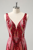 Glitter Fuchsia V-hals Tight Backless Kort Homecoming Klänning med Paljetter