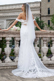Glittrande Vit Off The Shoulder Korsett Mermaid Tulle Bröllopsklänning med Paljetter