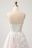 Vit A Line Sweetheart Glittrande Bröllopsklänning med Applique Spets