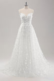 Vit A Line Sweetheart Applique Lace Bröllopsklänning med avtagbara ärmar