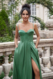 Eucalyptus A Line Spaghetti Straps Korsett Plisserad Satin Lång Brudtärna Klänning