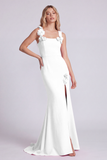 Champagne Mermaid fyrkantig hals med 3D-blommor lång formell klänning med slits