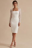 Vit midi bodycon blommig brudklänning med spets