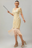 Flapper Vinröd Paljett Bodycon Fransade 1920-talet Klänning