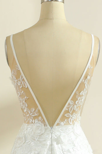 Vita Smala Axelband Boho bröllopsklänning med slits
