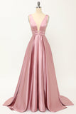 Blush Satin Lång Balklänning