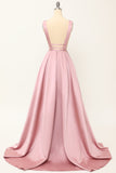Blush Satin Lång Balklänning