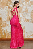Glitter Svart Sjöjungfru One Shoulder Paljetter Balklänning med slits