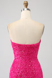 Bling Mermaid Älskling Hot Pink Paljetter Lång Balklänning