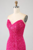 Bling Mermaid Älskling Hot Pink Paljetter Lång Balklänning