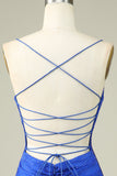 Sexig V-ringad Blå Spaghetti Straps Homecoming Klänning Med Beading