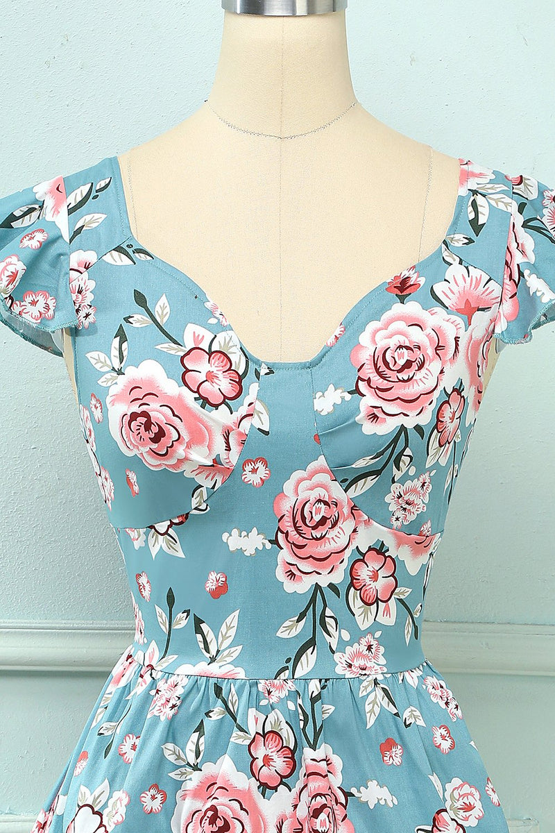 Load image into Gallery viewer, Rosa ros blommig vintage klänning