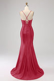 Fantastisk Svart Mermaid Spaghetti Straps Korsett Prom Klänning Med Split Front