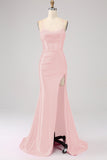 Fantastisk Svart Mermaid Spaghetti Straps Korsett Prom Klänning Med Split Front