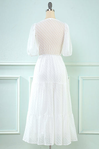 Vit Midi Babydoll Klänning