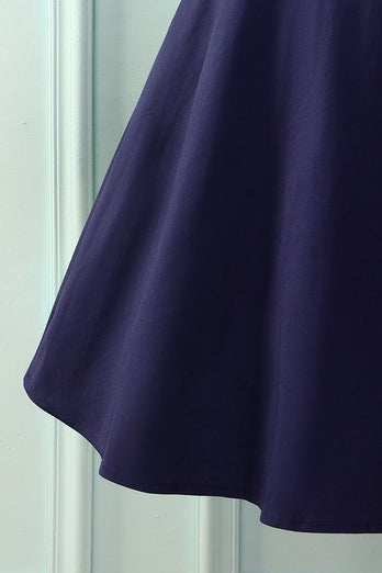 Marinblå Asymmetrisk Hals 50s Klänning