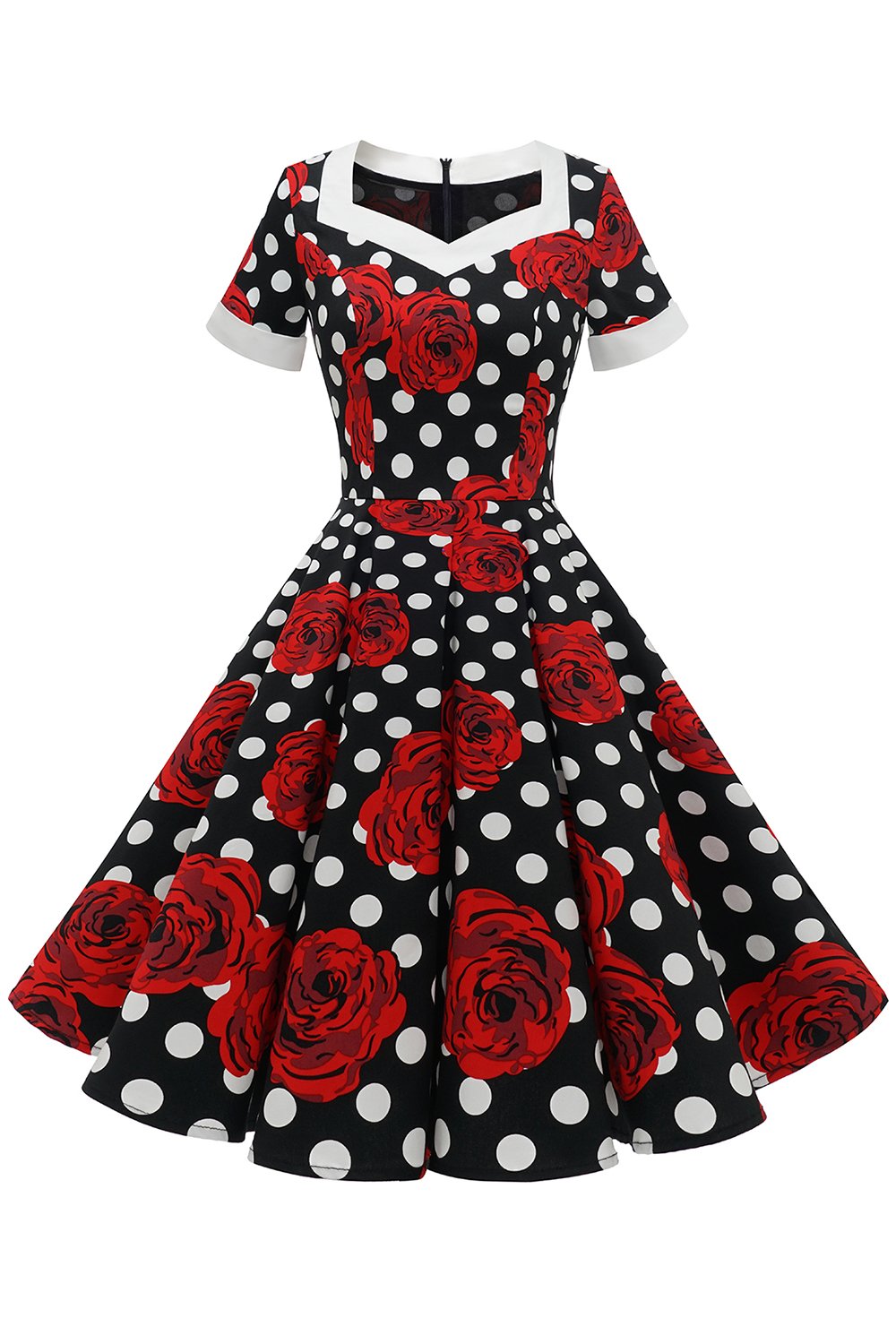 Vit Prickig Röd Blommig Vintage Kläder