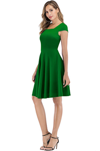 Grön fyrkantig hals vintage klänning