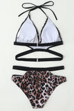 Lace Up Brun Leopard Baddräkt