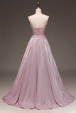 Glitter Spaghetti Straps Blush Prom Klänning med Beading