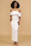 Vit Off-Shoulder Satin Brudtärneklänning