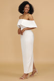 Vit Off-Shoulder Satin Brudtärneklänning