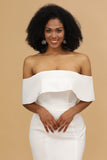Vit Off-Shoulder Satin Brudtärneklänning