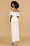 Vit Off-Shoulder Satin Brudtärneklänning