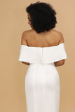 Vit Off-Shoulder Satin Brudtärneklänning
