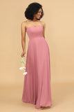 Chiffong A Line Blush Bridesmaid Klänning
