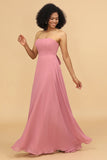 Chiffong A Line Blush Bridesmaid Klänning