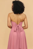Chiffong A Line Blush Bridesmaid Klänning