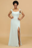 Mint Chiffon Bridesmaid Klänning med slits