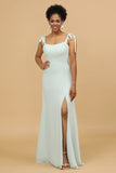 Mint Chiffon Bridesmaid Klänning med slits