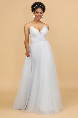 Grå spagettiband Tulle A-Line Bridesmaid Dress