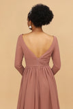 Blush V-Neck Long Sleeves Bridesmaid Klänning
