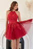 Load image into Gallery viewer, En line halter röd kort hemkomst klänning med Appliques