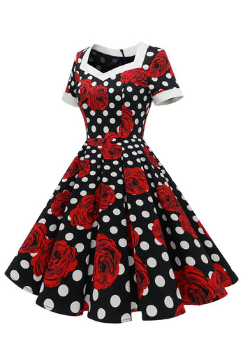 Vit Prickig Röd Blommig Vintage Kläder