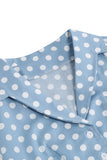 Blå Hepburn Stil V-Hals Prickiga 1950-tals Klänning